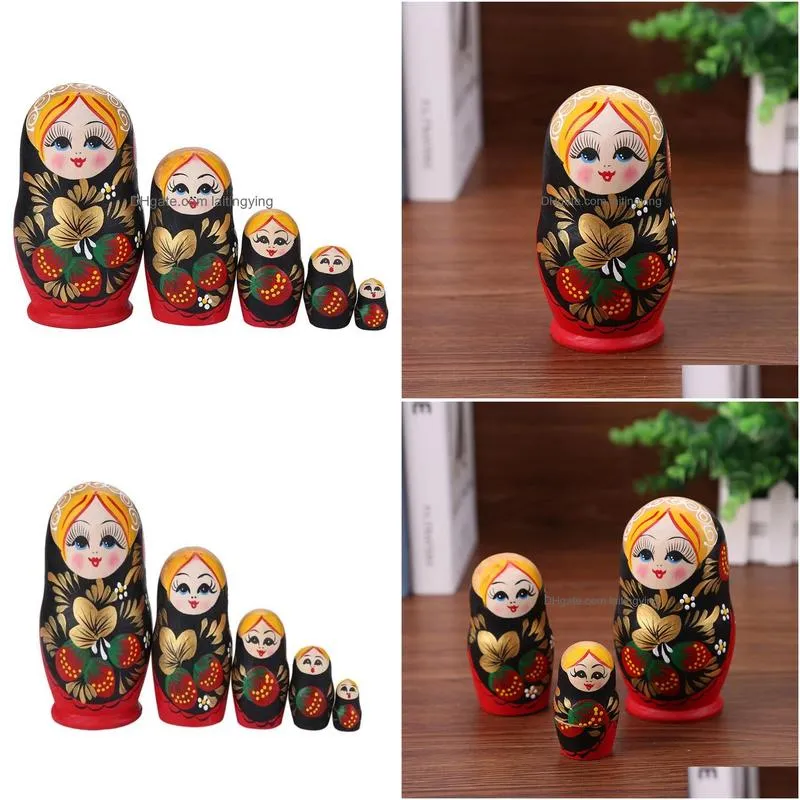 5 layers matryoshka doll wooden strawberry girls russian nesting dolls for baby gifts home decoration298r7508384