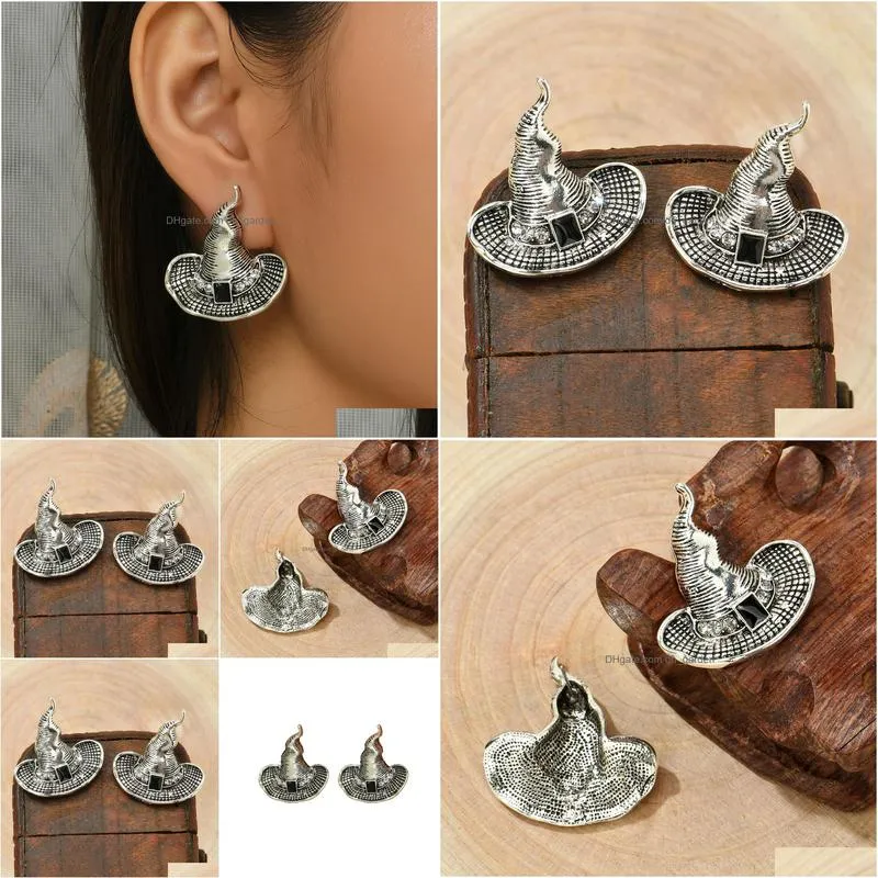 charm european and american style alloy retro witch hat ear pin simple wild clothing accessories halloween earrings female