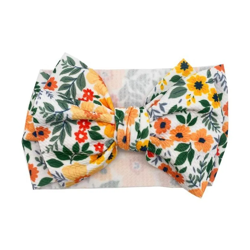 20pcs baby girls floral printed big bow headbands bandanas 15 colors children princess hair bows accessories kids design boutique