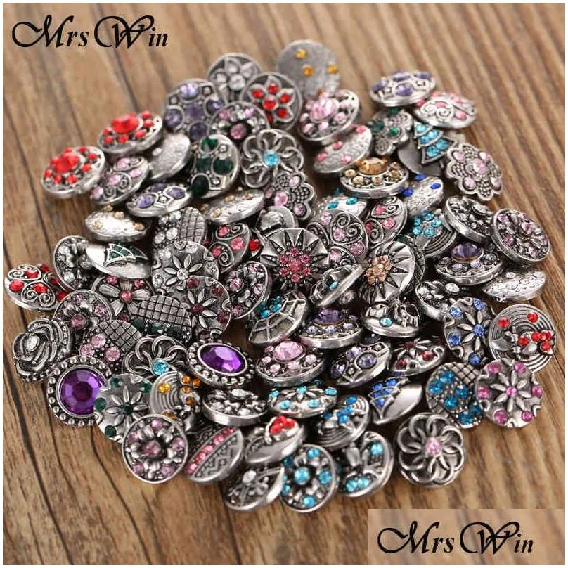 100pcs/lot wholesale 12mm 18mm snap button jewelry for snap bracelet mixed rhinestone metal charms diy buttons snap jewelry 210323