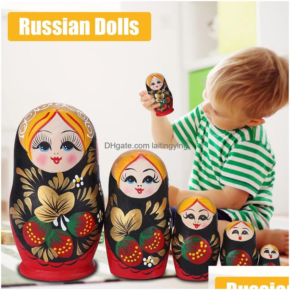 5 layers matryoshka doll wooden strawberry girls russian nesting dolls for baby gifts home decoration298r7508384