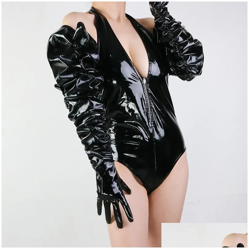stage wear gloves touch screen leather extra long gloves 100cm large sleeves loose pile pile sleeves patent leather big sleeves wide