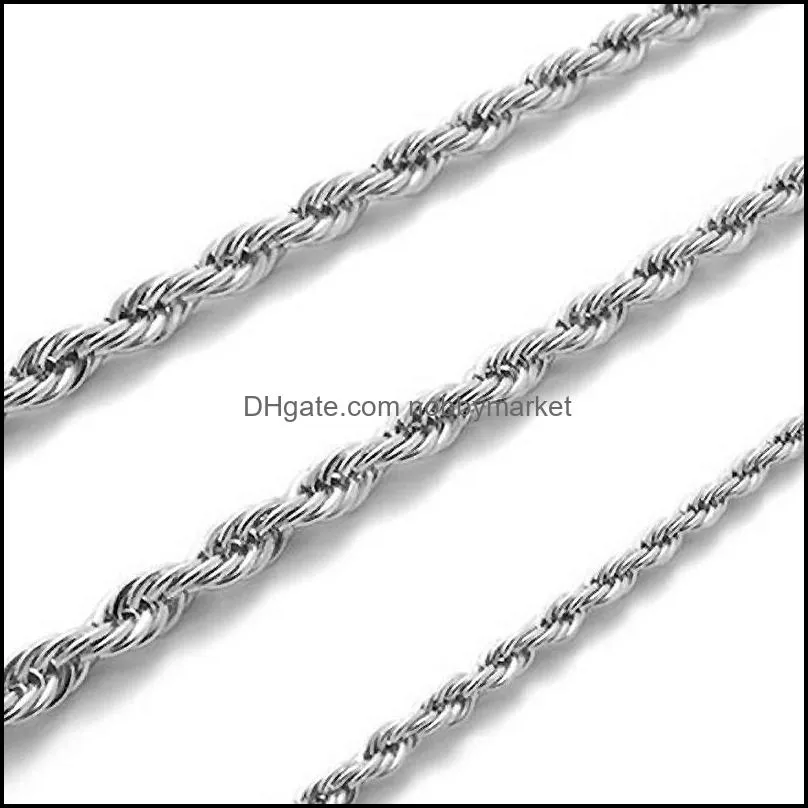 top quality 3mm 925 sterling silver twisted rope chains 16-30inches necklaced for women men fashion diy jewelry in bulk