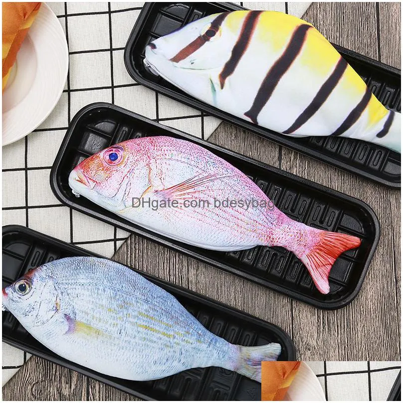 cute simulation fish pencil case kawaii cartoon zipper pencil box large capacity portable storage bag stationery pen bag lx5090