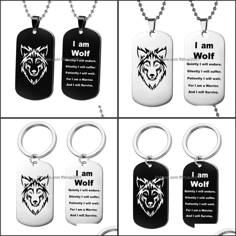 jewelry stainless steel wolf head wolf mens pendant necklace double-sided lettering military dog necklace