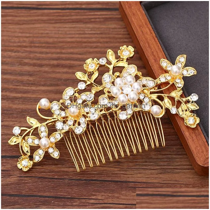 Hair Clips & Barrettes Women Hair Comb Jewelry Wedding Accessories Rhinestone Pearl Bridal Light Gold Headpiece Drop Deliver Dhgarden Otmse