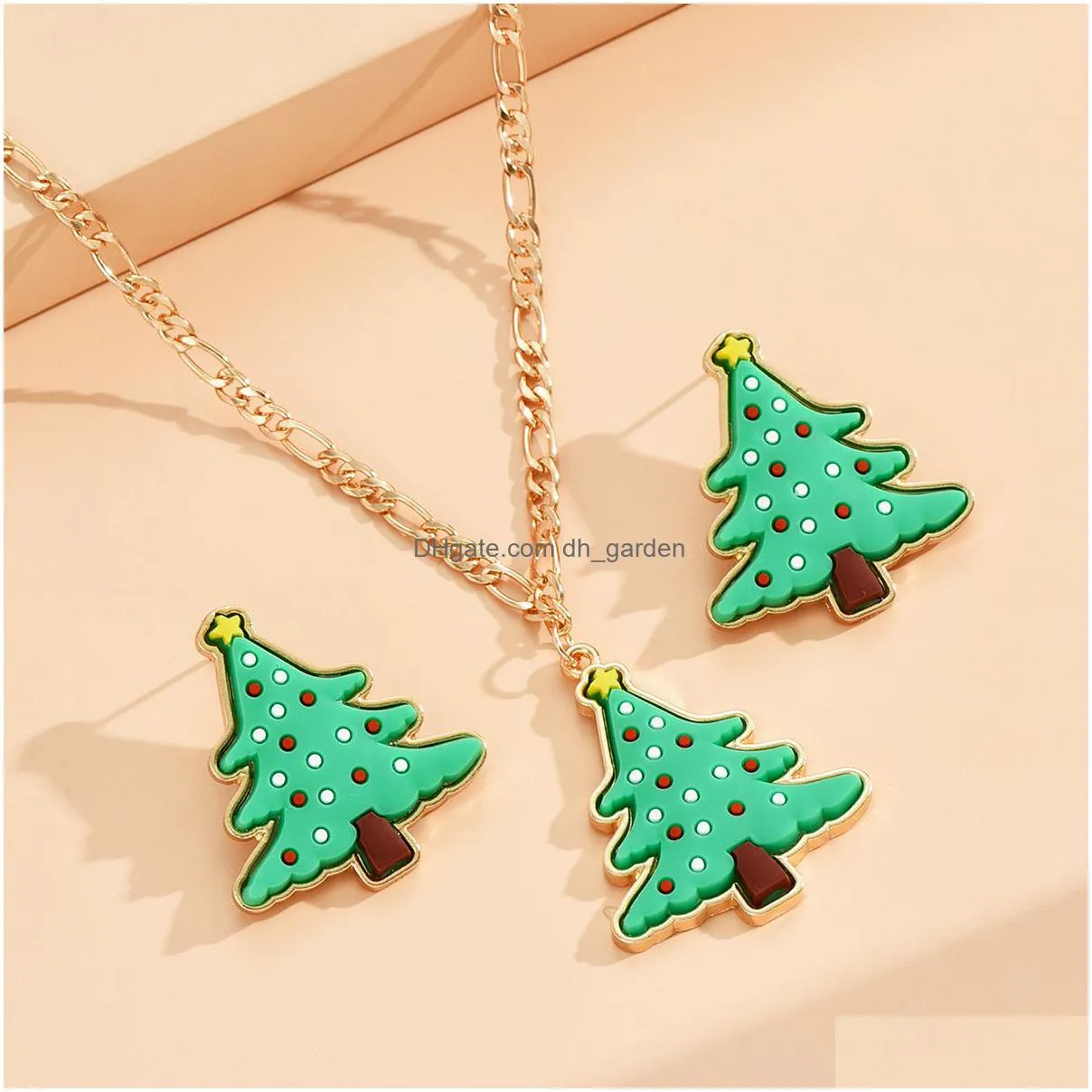 european and american crossborder christmas tree earrings necklace set cartoon cute womens jewelry set wholesale