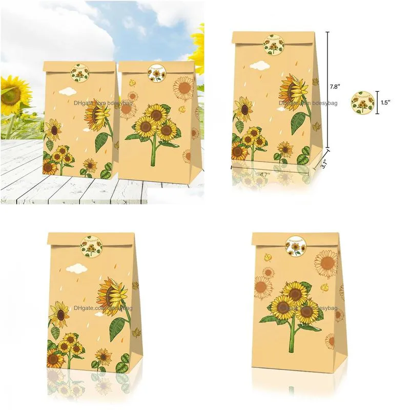 12pcs/lot sunflower paper bag with x18 stickers 150g quality environmental kraft paper food bag classic gift paper packing