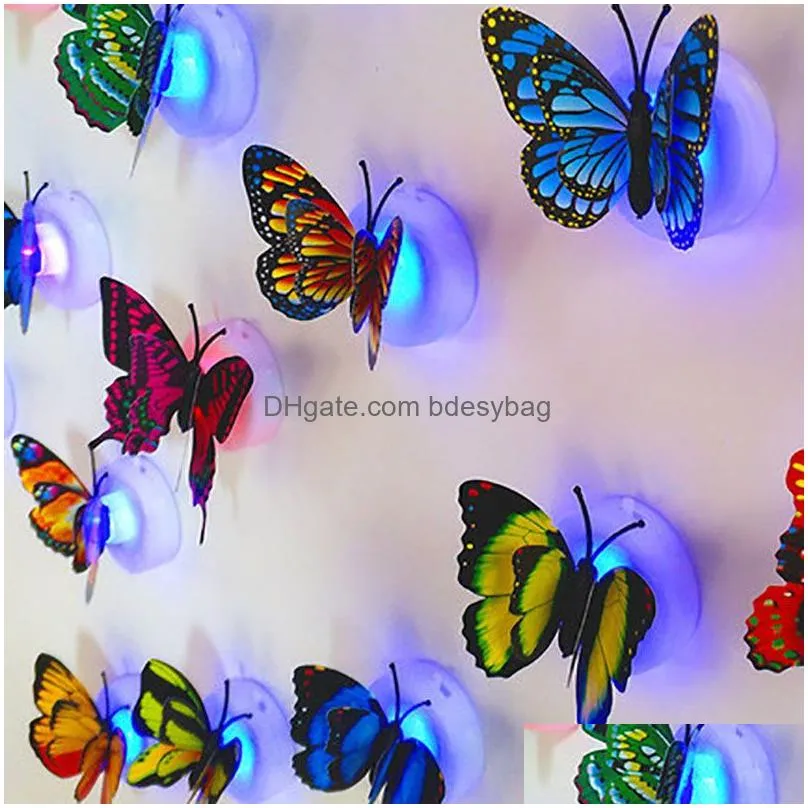 Wall Stickers Led 3D Butterfly Wall Stickers Night Light Lamp Glowing Decals Sticker House Decoration Home Party Desk Drop Delivery Ho Dhbxs