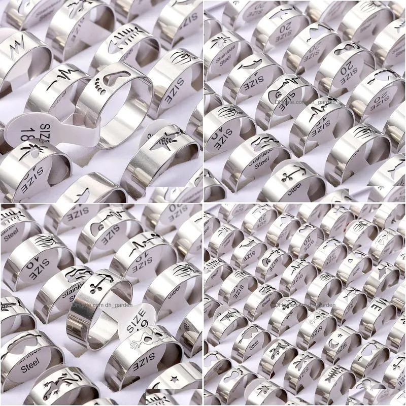 bulk lots 50ppcs style mix hollow out band stainless steel couple rings for women men charm luxury fashion teenage trend party gifts accessories jewelry