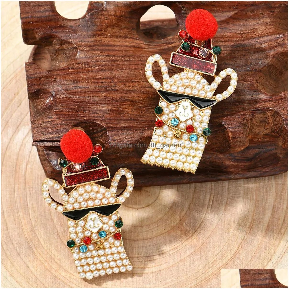 charm christmas earrings creative funny alloy diamond cartoon alpaca earrings holiday hat crossborder ear jewelry