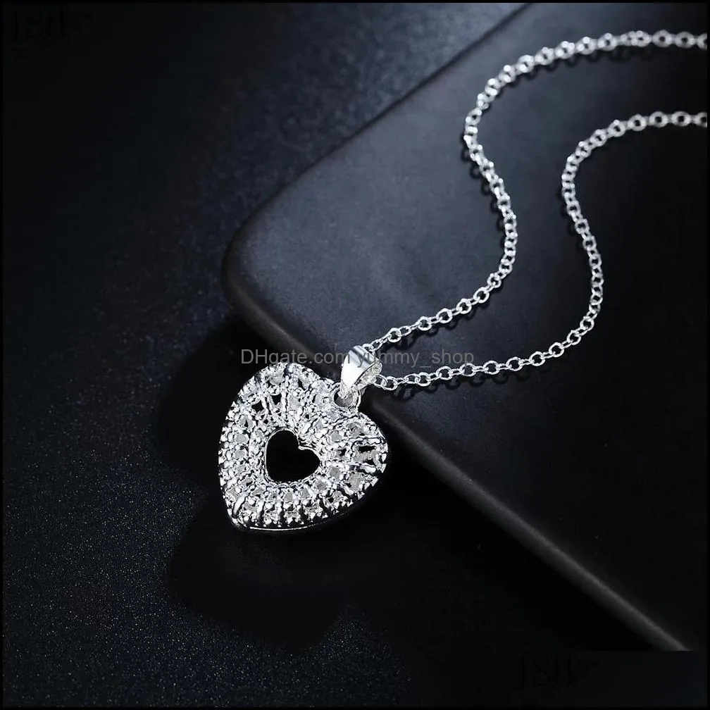 wholesale fashion 925 stamp silver necklace jewelry charm heart elegant women lady jewelry wedding