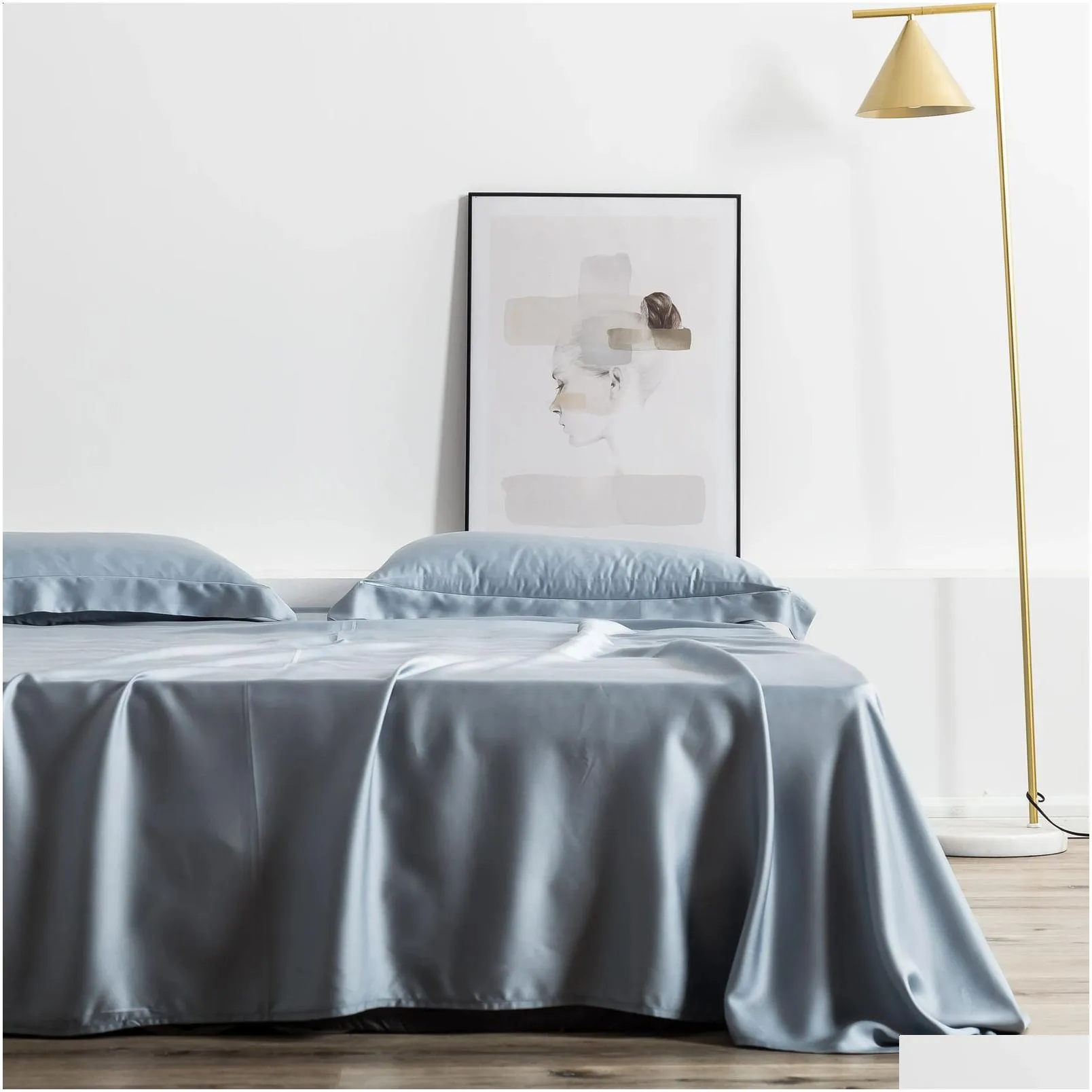 Bedding sets LivEsthete Luxury 100% Silk Gray Bedding Set Women Beauty For Skin Care Duvet Cover Queen King Bed Linen For Great Sleep