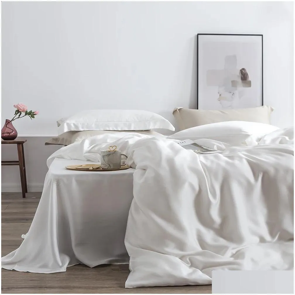 Bedding sets LivEsthete Luxury 100% Silk Gray Bedding Set Women Beauty For Skin Care Duvet Cover Queen King Bed Linen For Great Sleep