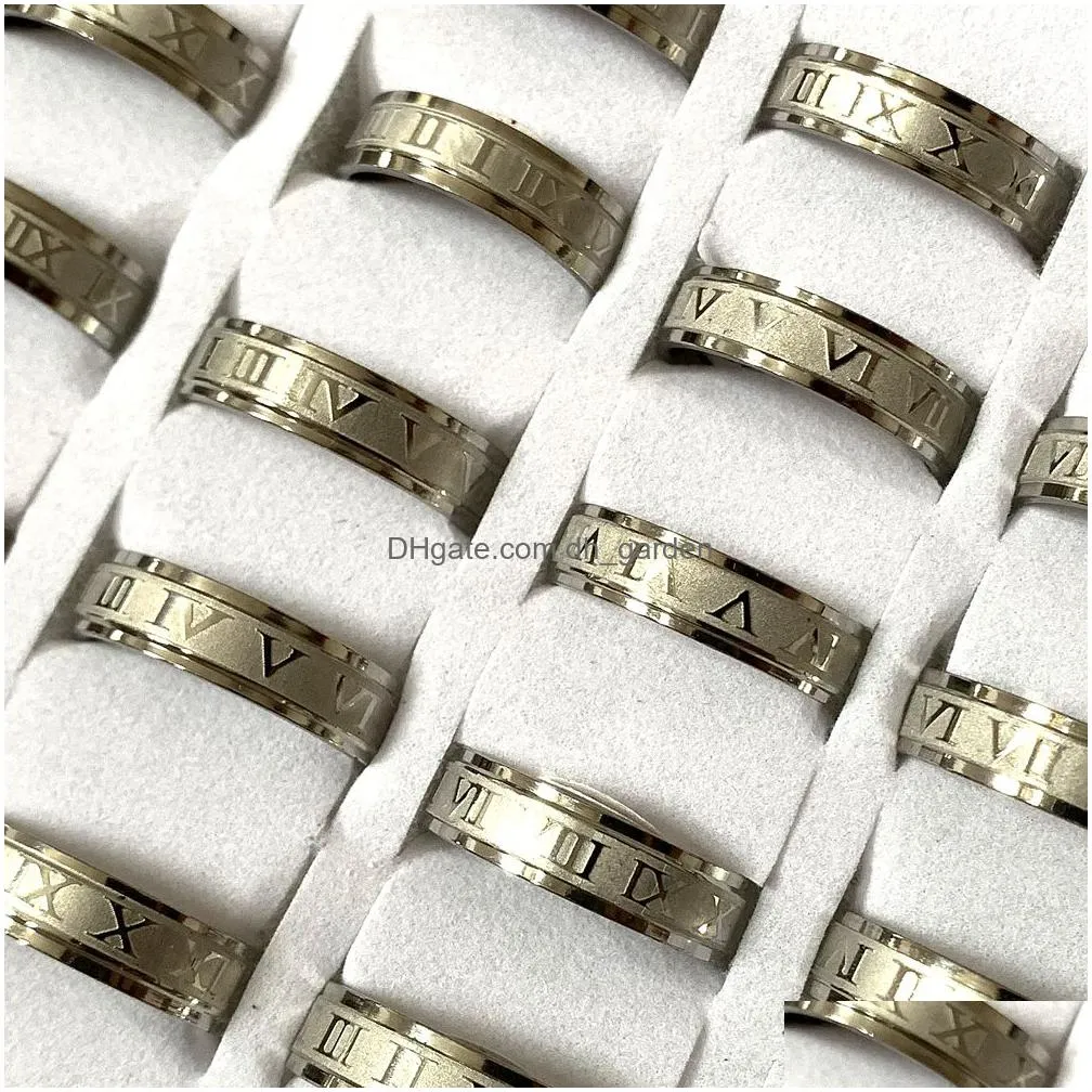 wholesale 36pcs roman numbers stainless steel couple rings silver black gold mix fashion party gifts women men jewelry