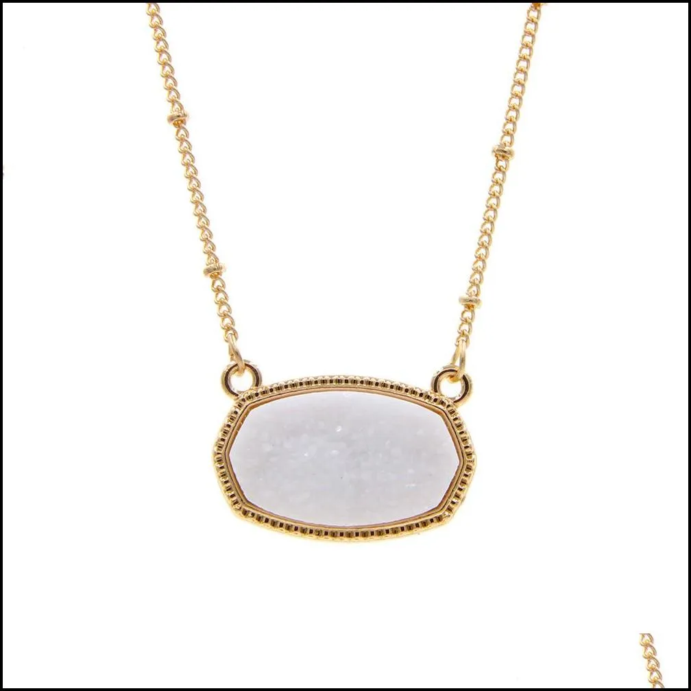  resin druzy drusy necklace oval hexagon gold plated collar jewelry for women party christmas gift