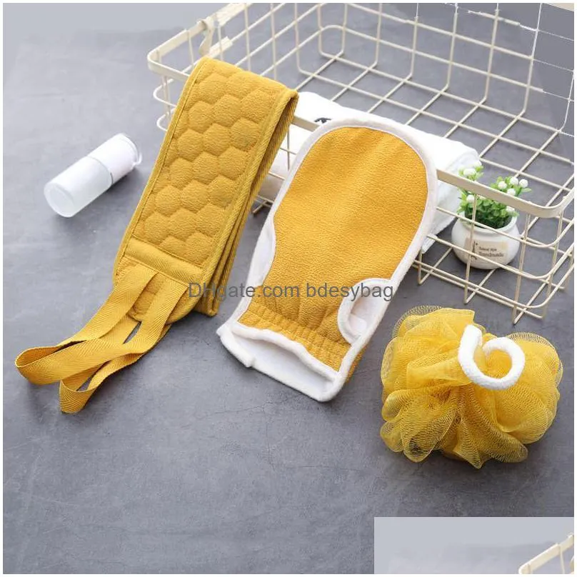 bathroom sets exfoliating long solid back strap bath towel massage spa sponge body flower 4 colors w0059