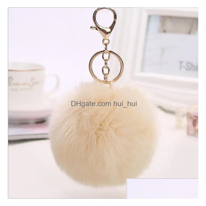 2017 lovely 8cm rabbit fur ball plush key chain round ball fluffy toy keychain hairy car key ring bag pendant car keychain c041