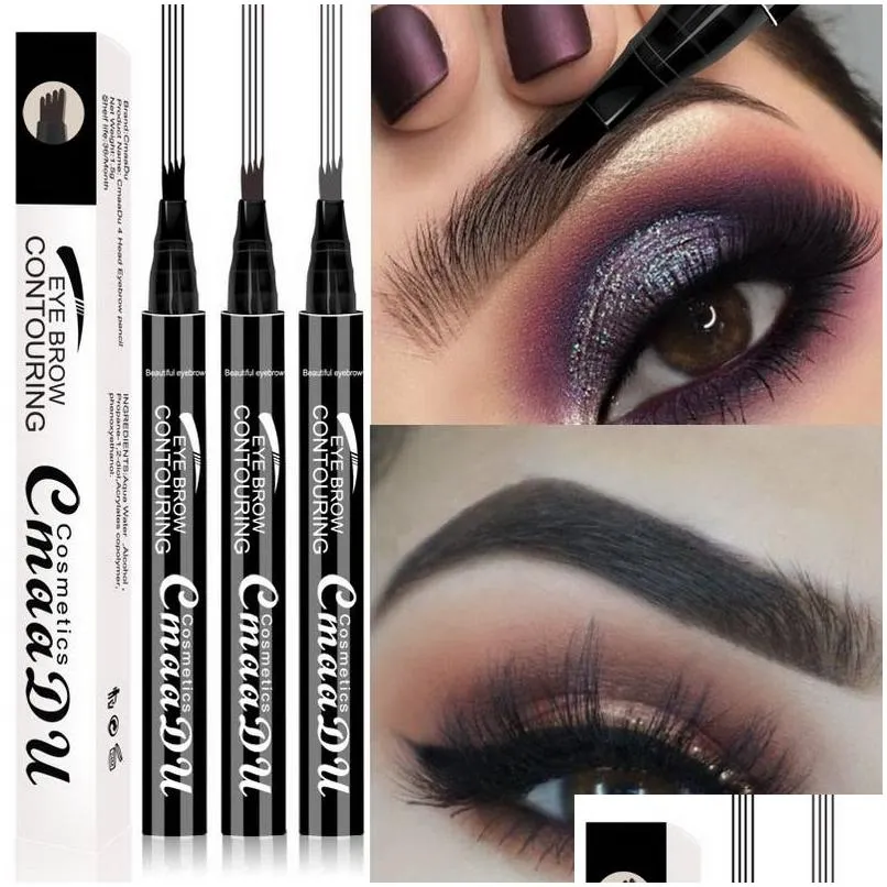 cmaadu different eyebrow shapes quad fork eyebrow pencil wholesale 3 color eye brow pen waterproof long last makeup pens
