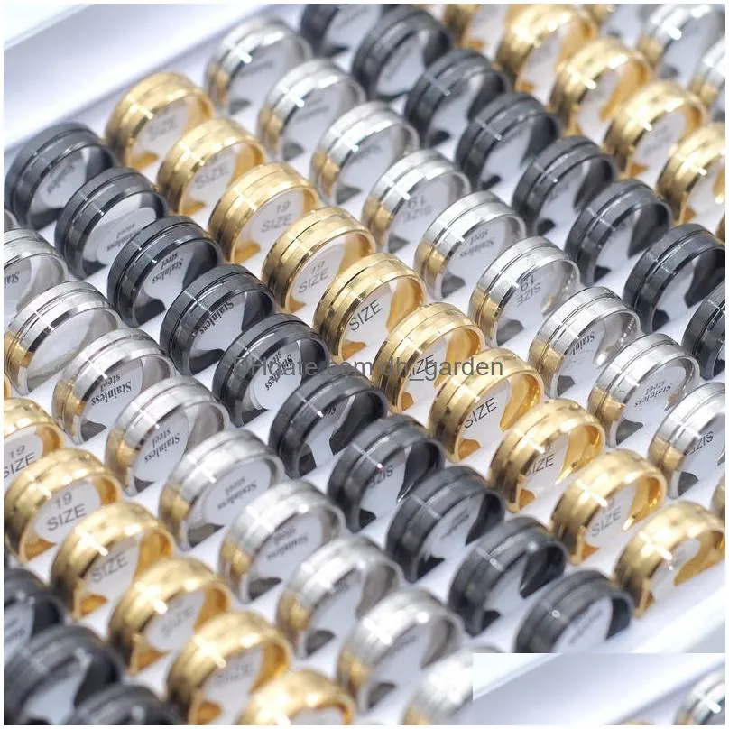 bulk lots 50pcs classic band stainless steel rings mix 8mm size 1721 women men charm fashion lovers wedding anniversary promise jewelry accessories gifts