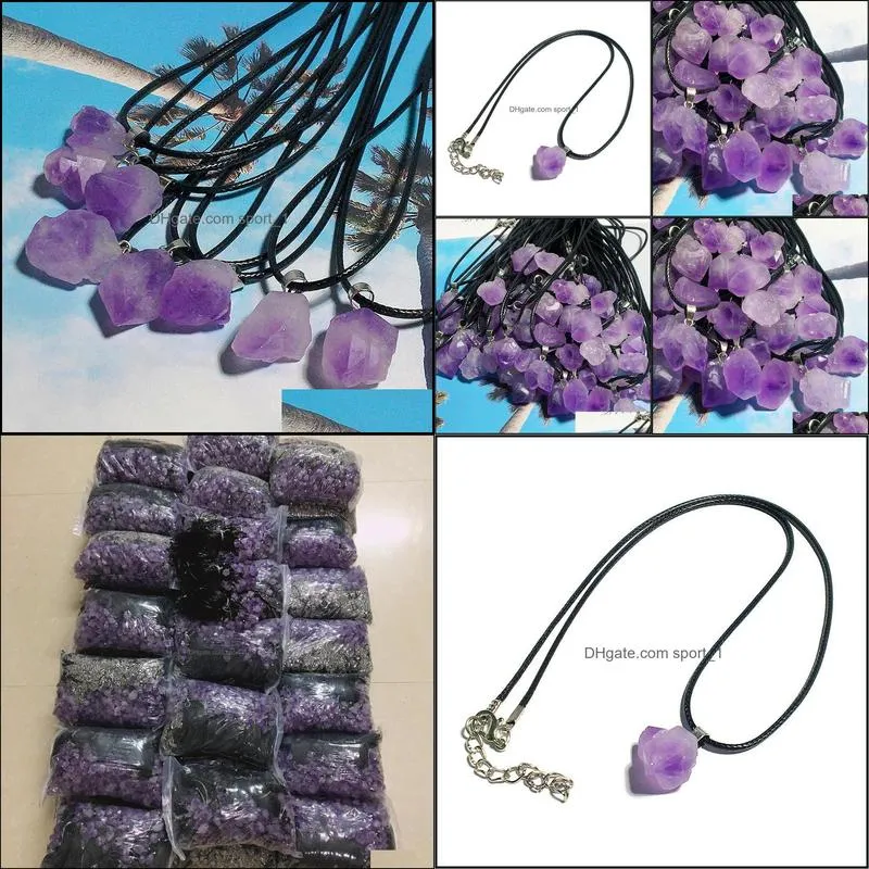 natural stone amethyst irregular shape pendant charms necklaces reiki healing chakra crystal necklace for women jewelry