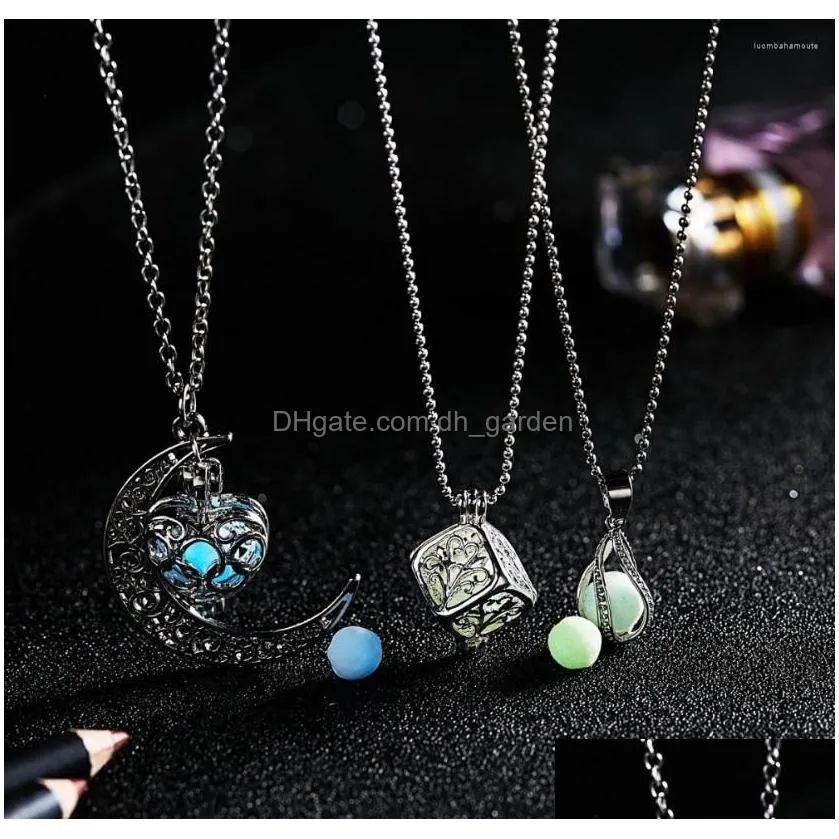pendant necklaces glow in the dark necklace moon square heart for woman hollow water drop night fluorescence light accessories