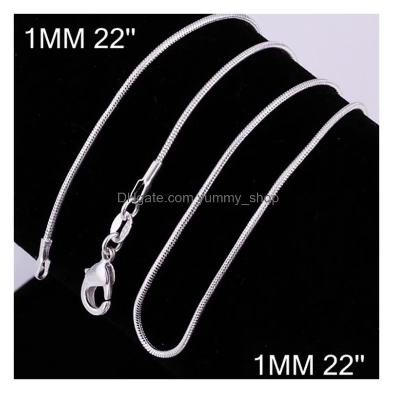 925 sterling silver smooth snake chains necklaces for women fashion jewelry lobster clasp 1mm chain size 16-30 inch