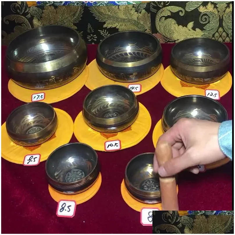 Nepal Large Tibetan Bowls Manual Tapping Metal Craft Buddha Religious Earthenware Bol Tibetain Luneaire Chantant Meditation 201125