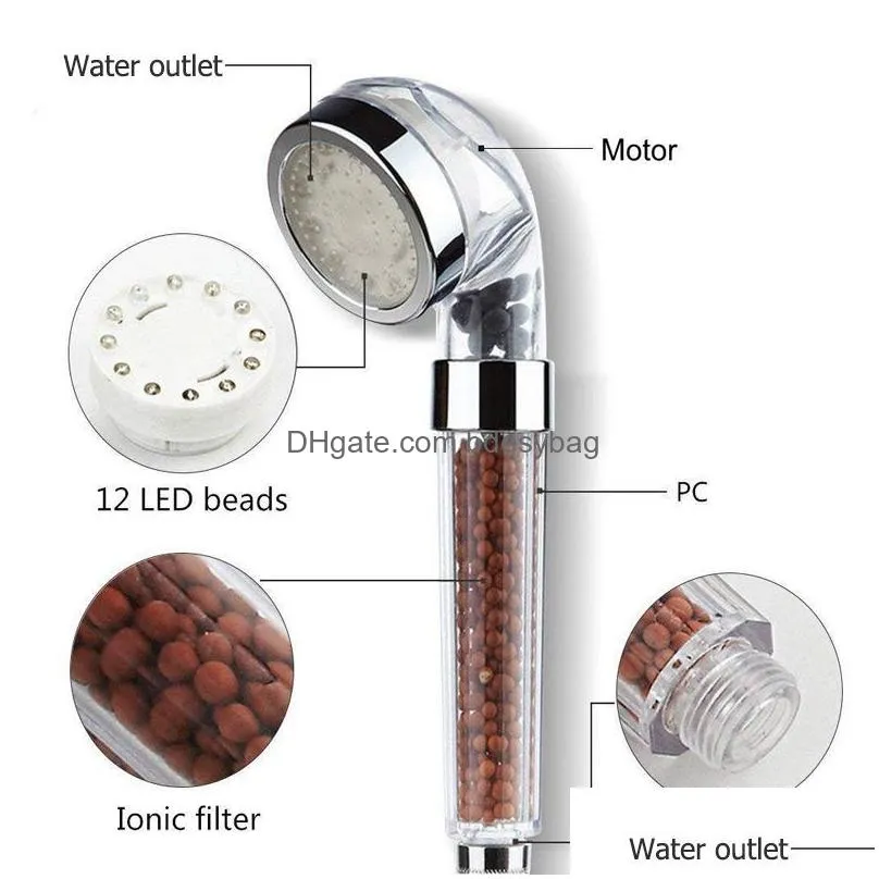 Led Faucet Lights Bathroom Changing Led Faucet Lights Shower Head Temperature Sensor Handheld Mineral Anion Spa High Pressure Filter D Dhmyn