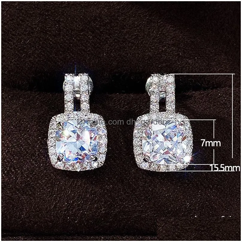 Stud Fashion Sier Color Cz Stud Earrings For Women Bling White Cubic Zirconia Statement Earring Jewelry Drop Delivery Jewelry Dhgarden Otsg5