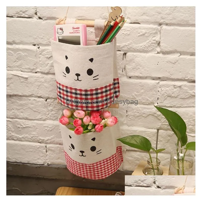 Other Home Storage & Organization Cute Cotton Linen Hanging Organiser Wall Mounted Wardrobe Closet Organizer Cosmetic Toys Storage Bag Dh7Y3