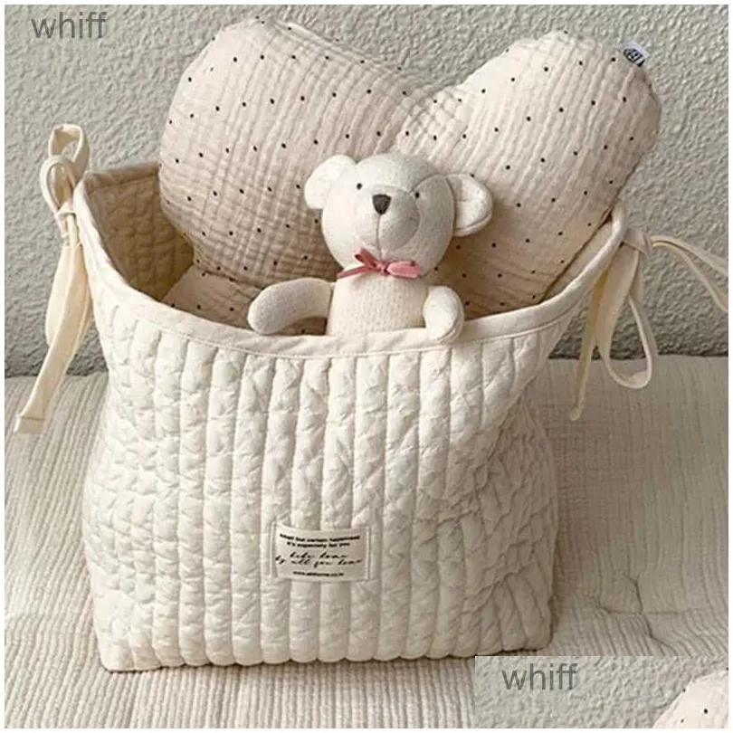 Diaper Bags Baby Storage Large Capacity Toy Bags Solid Color Cotton Mommy Maternity Basket Organizer Baby Newborn Bedside Diaper