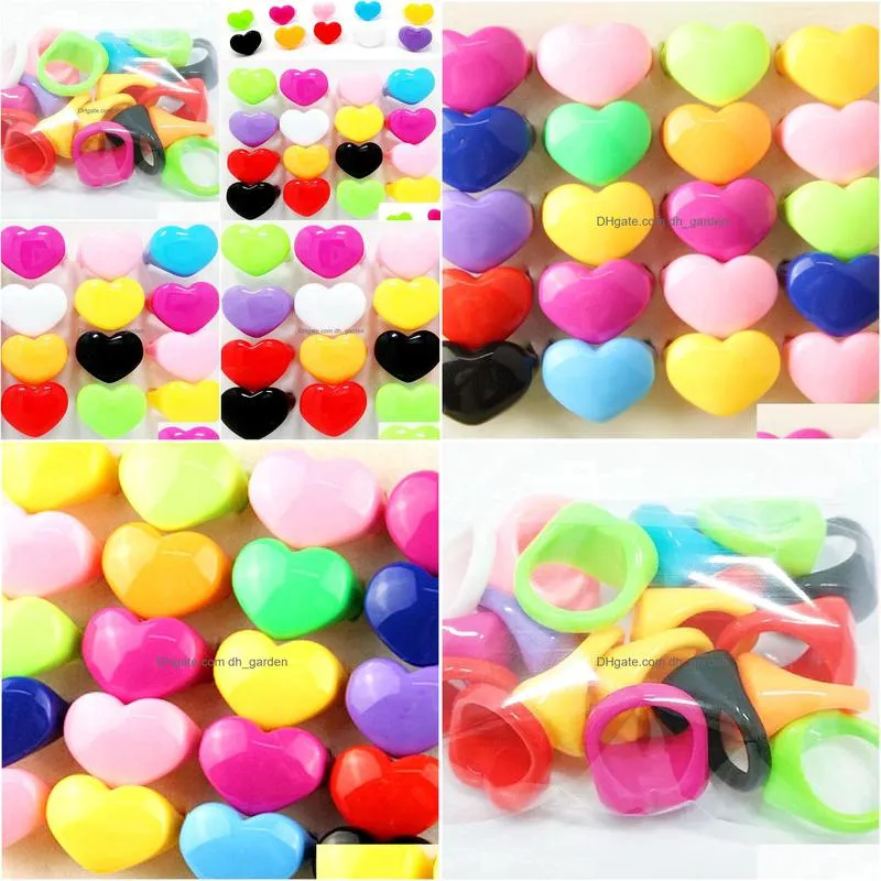 bulk lots 30pcs cute colorful heart shape resin acrylic rings mix women girls sweet trend party gifts kids accessories jewelry size 1619