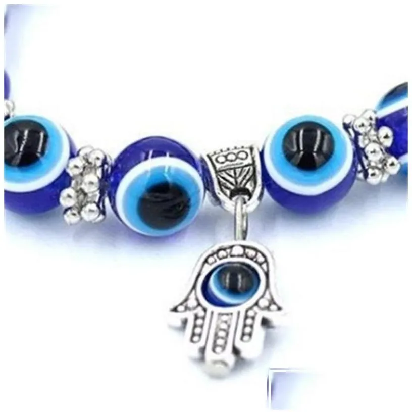 Charm Bracelets Charm Bracelets Wholesale Lucky Fatima Hamsa Hand Blue Evil Eye Charms Bangles Beads Turkish Pseras For Women New Jewe Dhfqy