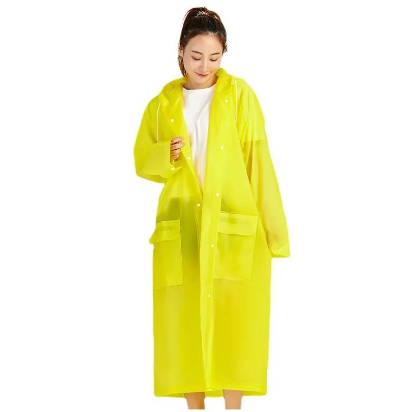 Eva Plastic Raincoats One Piece Frosted Beam Mouth Pocket Raincoat Reusable Thicken Slicker Multicolor Travel Rainwear Outdoor Camping Hiking Rain Poncho