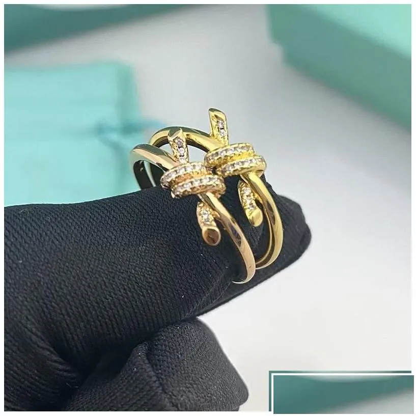 Band Rings Band Rings Designer Ring Ladies Rope Knot Luxury With Diamonds Fashion For Women Classic Jewelry 18K Gold Plated Rose Drop Dhkab