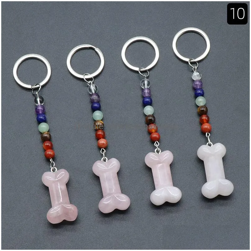 Keychains & Lanyards Colorf Carving Engraved Bone Key Rings 7 Colors Chakra Beads Chains Stone Charms Keychains Healing Crystal Keyrin Dhma1