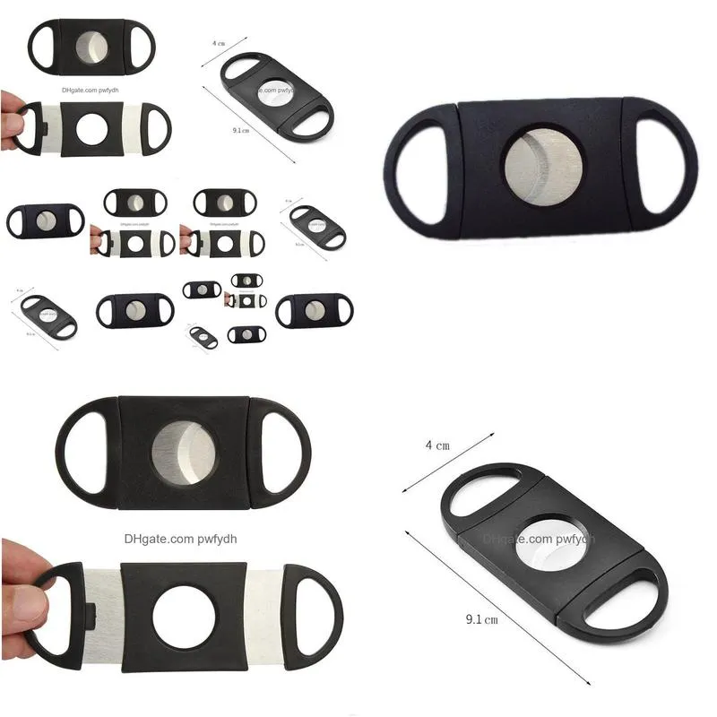 wholesale portable black plated double blades cigar sharp cutter 9x4cm mini pocket gadgets stainless steel cigars knife