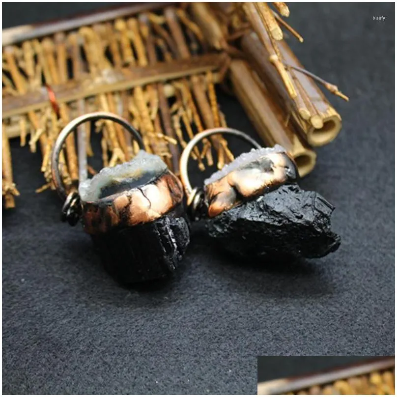 Pendant Necklaces Pendant Necklaces Big Natural Crystal Geometric Mineral Black Tourmalines Quartz Pendants Suspension Necklace For Wo Dhsxd