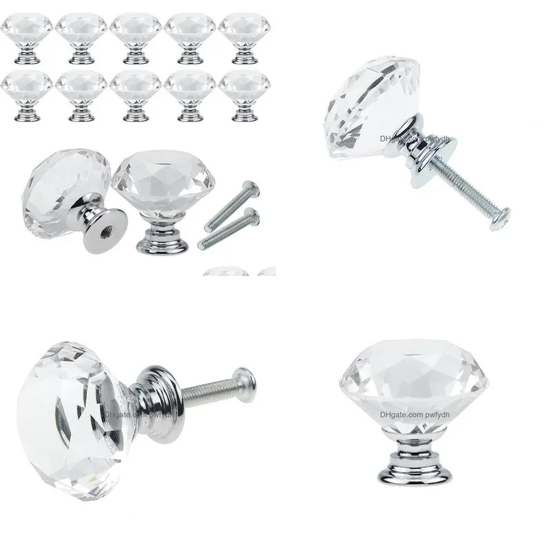 clear 30mm diamond shape design crystal glass door knobs cupboard drawer cabinet wardrobe pull handle knobs diamond shape design