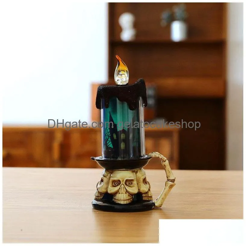 halloween led candles skull pumpkin halloween party atmosphere decoration night glowing lamp plastic battery operated flameless