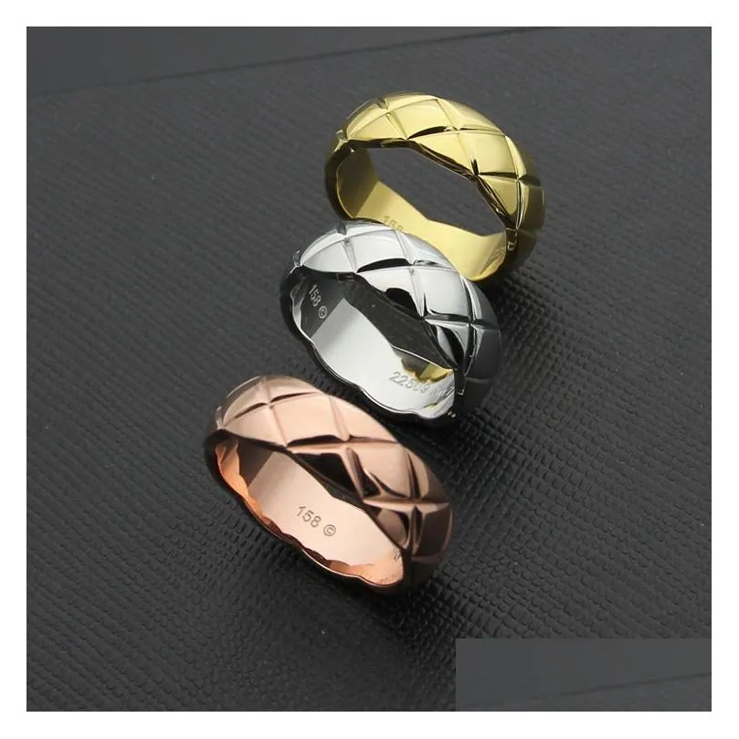Band Rings Titanium Steel Sier Love Ring Men And Women Lozenge Rings For Lovers Fashion Design Gift Drop Delivery Jewelry Ring Dhoi3