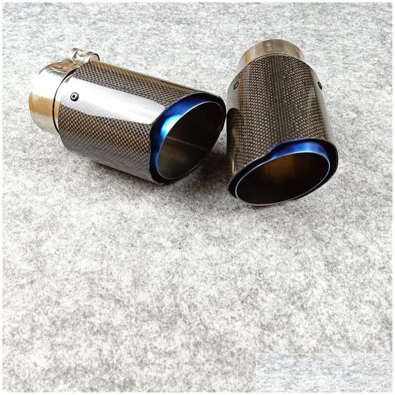 universal muffler glossy carbon fiber with blue burnt stainless steel exhaust pipe auto tips for akrapovic 1 piece