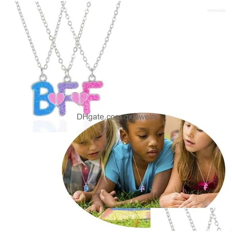 Pendant Necklaces Pendant Necklaces 3Pieces/Set Colorf Glitter Bff Letter Friendship For 3 Kids Girls Children Jewelry Gift Drop Deliv Dhyg1