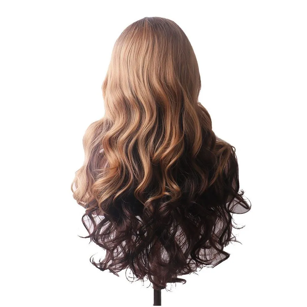 mix color curly wig woodfestival brown wigs long ombre blonde wavy synthetic hair women cosplay