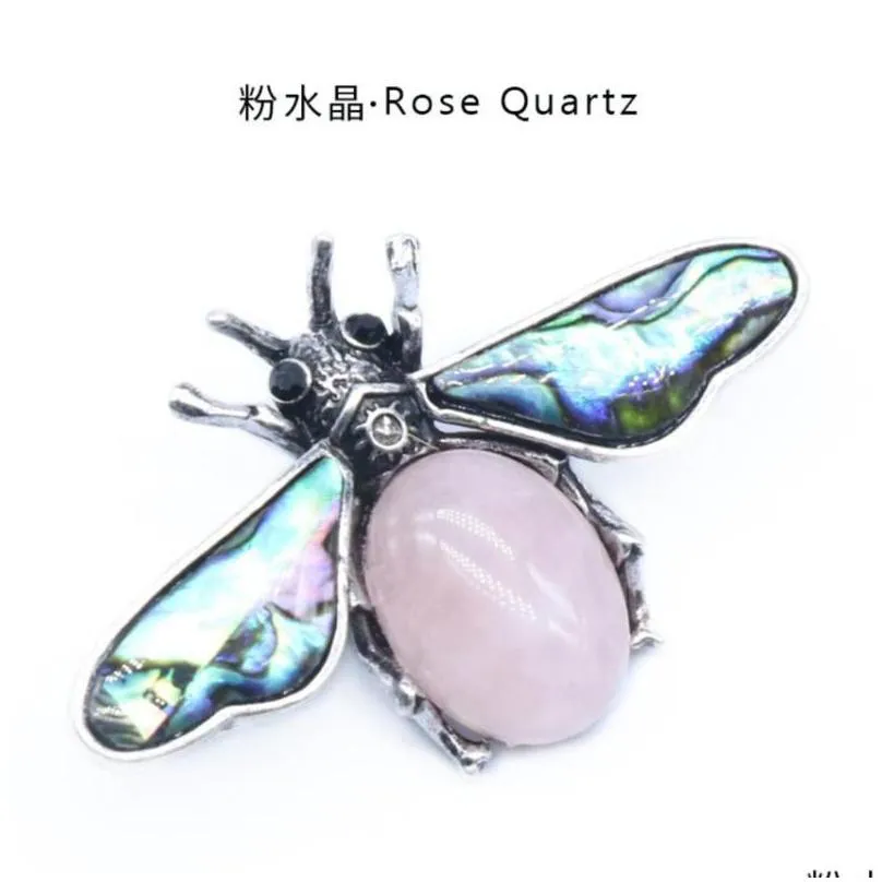 Pendant Necklaces Pendant Necklaces Sier Plated Honeybee Many Colors Quartz Stone And Abalone Shell Ethnic Style Insect Jewelrypendant Dhslj