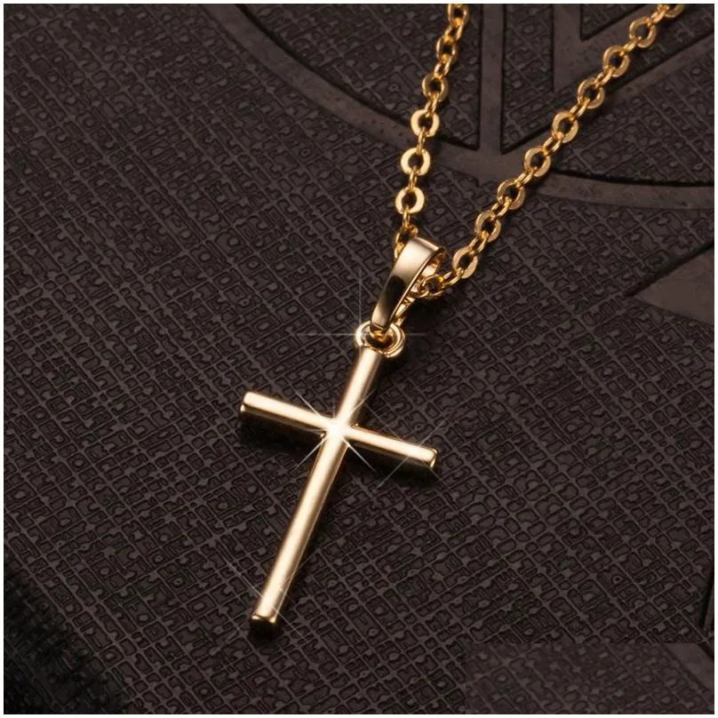 Pendant Necklaces Fashion Female Cross Pendants Drop Gold Black Color Crystal Jesus Pendant Necklace Jewelry For Men/Women Wholesale D Dhj8M