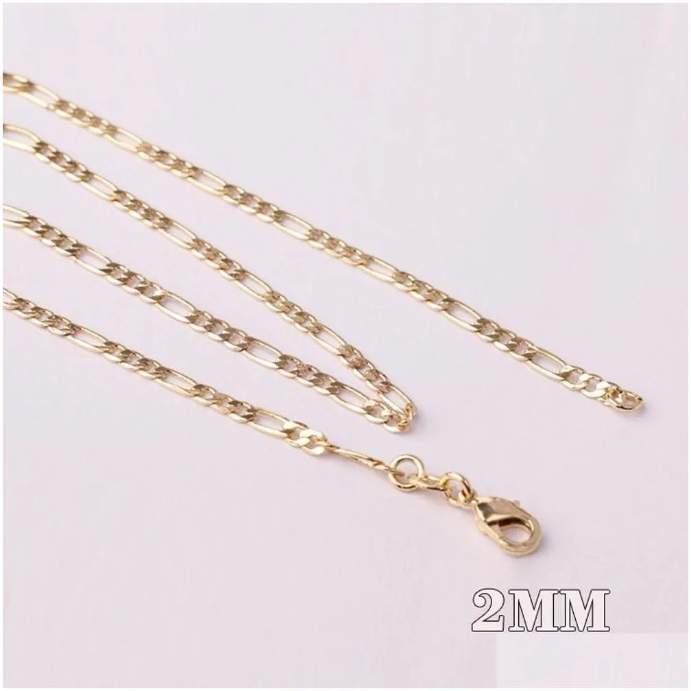 20pcs mens gold chain necklace 2mm stamp gold color color vintage chain woman and girl figaro chain jewelry whole265u