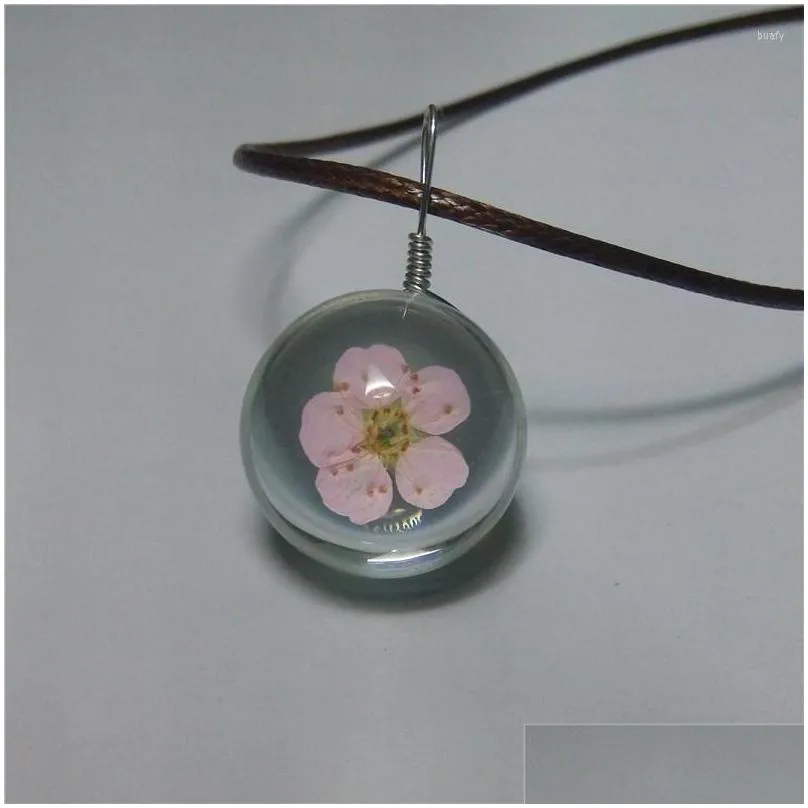 Pendant Necklaces Pendant Necklaces Handmade Dandelion Dried Flower Necklace For Women Plant Specimen Glass Ball Female Retro Transpar Dhcpo