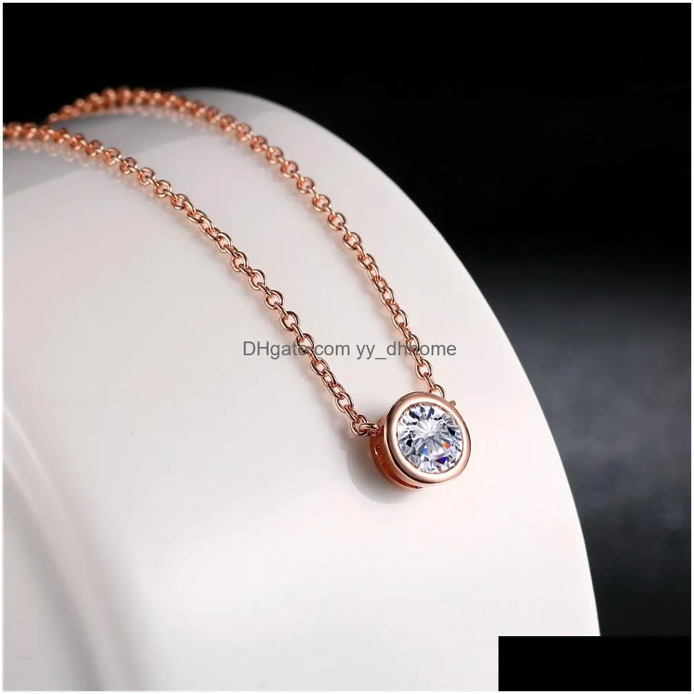single diamond stone pendants necklace designer gold plated clavicle chain women gift jewelry